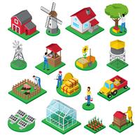 Farm Facilities Workers isometric icons set  vector