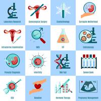 Conjunto de iconos cuadrados de inseminación artificial