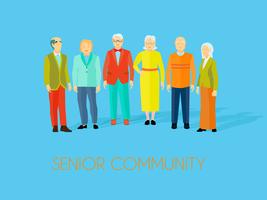 Senior Community People Group Flat Poster vector