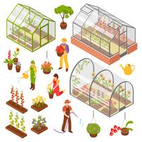 Isometric 3d Greenhouse Icon Set vector