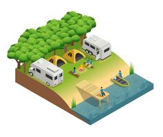 Recreational Vehicles At Lake Isometric Composition vector