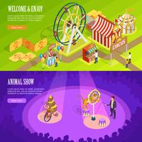 Circus Isometric Horizontal Banners Webpage Design  vector