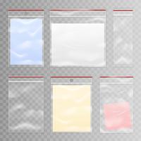 Premium Vector  Blue zip slider transparent bags. empty pouches in different  sizes on transparent background.