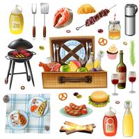 Family Picnic Barbecue Realistic Icons Set vector