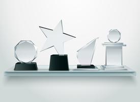 Glass Trophies On Shelf Realistic Image  vector