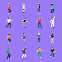 Colección de iconos isométricos de movimientos de personas bailando vector