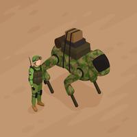 Robot soldado ilustración isométrica vector