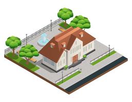 Suburban House Isometric Composition vector