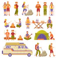Conjunto de iconos de viajes de verano al aire libre vector