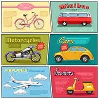 mini carteles de transporte comic set vector