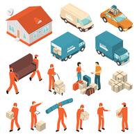 Moving Company Service Isometric Icons Set  vector