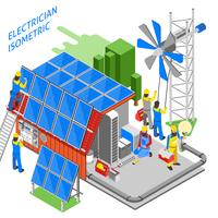 Electricista gente composición isométrica vector