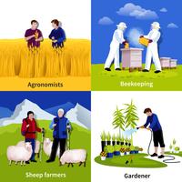 Farmers Gardeners 4 Flat Icons Square vector