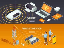 Wireless Technology Isometric Horizontal Banners Set vector