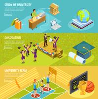 University Education 3 Isometric Horizontal Banners  vector