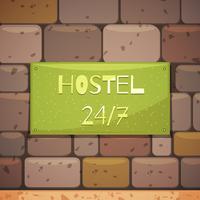 Hostel Signboard With Address On Brick Wall vector