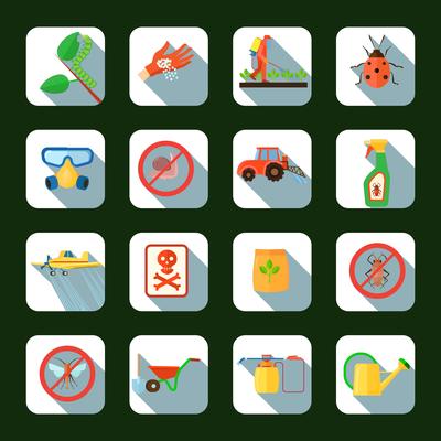 Pesticides Square Icons Set 
