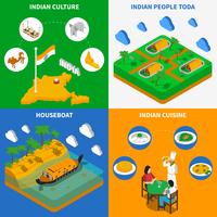 Cultura india 4 iconos isométricos cuadrados vector