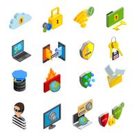 Data Protection Isometric Icons Set  vector