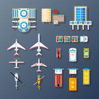 Colección de elementos de transporte e instalaciones del aeropuerto. vector