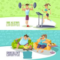 Healthy And Unhealthy People Horizontal Banners Set  vector