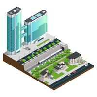 Isometric Skyscrapers And Suburban Houses Composition vector