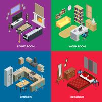 Interior Isometric Concept Icons Set  vector