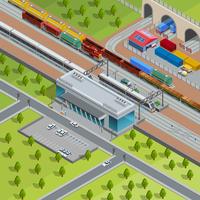 Modern Railway Train Station Isometric Poster vector