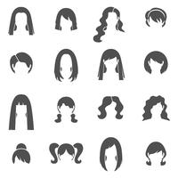 Woman Hairstyle Black White Icons Set  vector