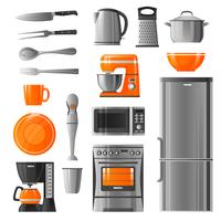 Electrodomésticos y conjunto de iconos de utensilios de cocina vector