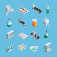 Conjunto de iconos de producción farmacéutica vector