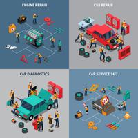  Car Service 4 Isometric Icons Square  vector