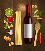Dry Pasta Wine Realistic Composition Poster  vector