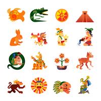 Conjunto de iconos planos de símbolos mayas vector