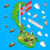 Norway Map Touristic Symbols Isometric Poster vector