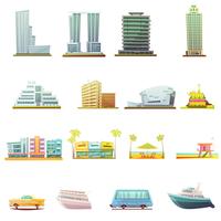 Conjunto de iconos de elementos de paisaje de transporte de Miami vector