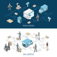  Post Office Service Flowchart Isometric Banners vector