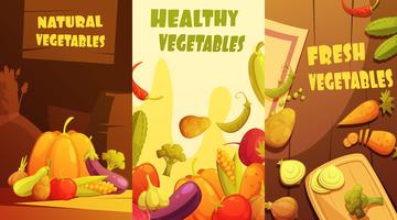 Cartel de dibujos animados de Banners verticales de vegetales orgánicos vector