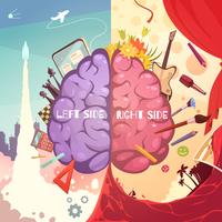 Brain Right Left Sides Cartoon Poster vector