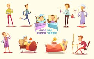  Good And Bad Sleep Icons Retro Cartoon Set vector