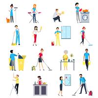 Cleaning People Icons Set vector