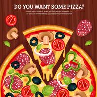 Pizza On Wooden Board Background  vector