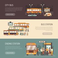 City Bus Flat Horizontal Banners Set  vector