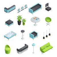 Iconos isométricos interiores del pasillo vector