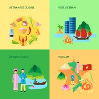 Cultura vietnamita 4 iconos planos cuadrados vector