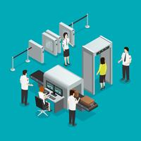  Airport Security Check Isometric Composition Poster  vector