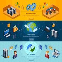 Datacenter Isometric Horizontal Banners vector