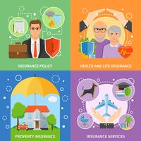 Insurance Services 4 Flat Icons Square   vector