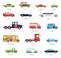 Colección plana de diferentes modelos de coches vector