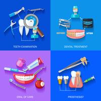 Plano 2x2 conjunto de iconos de dentista vector